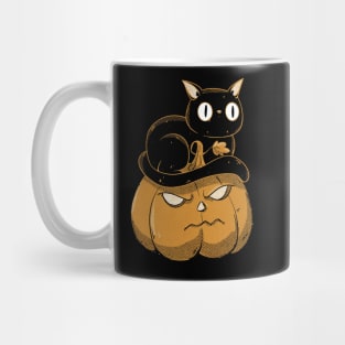 Black cat on halloween pumpkin Mug